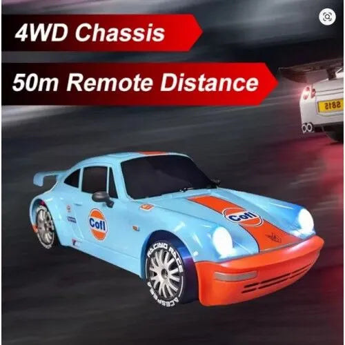 1:20 RC Drift Car – Remote Control Racing Car with LED Lights, Extra Wheels, Tools & 6 Cones | Blue & Orange Toy Car Gift for Boys