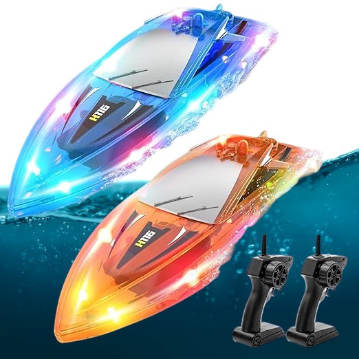 Remote control Boats, 2Pack LED Light RC Boat for Pools and Lakes, Rechargeable Battery, Low Battery Alarm, Bathtub Toy Boats with Whole Body Waterproof - Toyigo