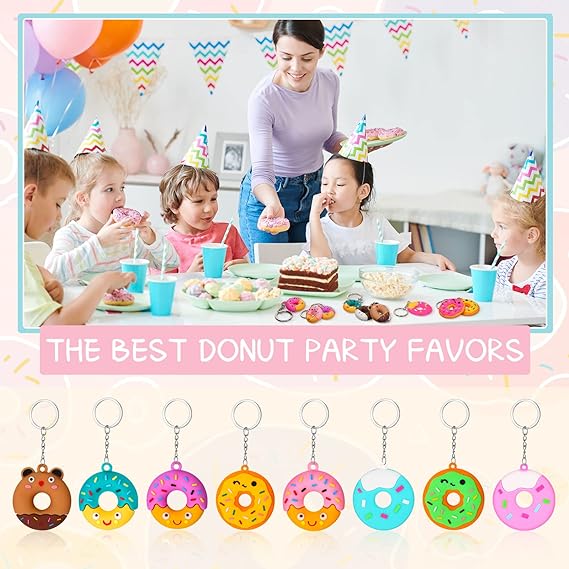 Donut Party Favors Sweet Donut Keychain Kids Key Chains for Backpacks Sweet Donut Theme Keychain Pendant for Kid Toy Ornament Souvenirs Gift Treat Goodie Bag Fillers