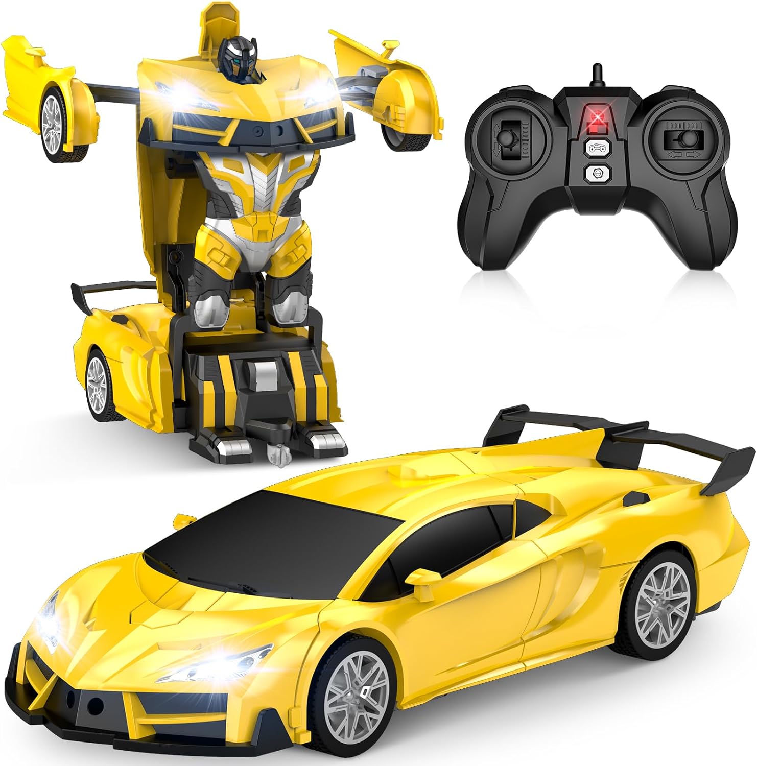 Remote Control Car, Transform Robot RC Cars, Cool LED Headlights, 2.4Ghz Toys Car, 360 Degree Rotation and One-Button Deformation, Christmas Birthday Gifts for Boys Girls - Toyigo