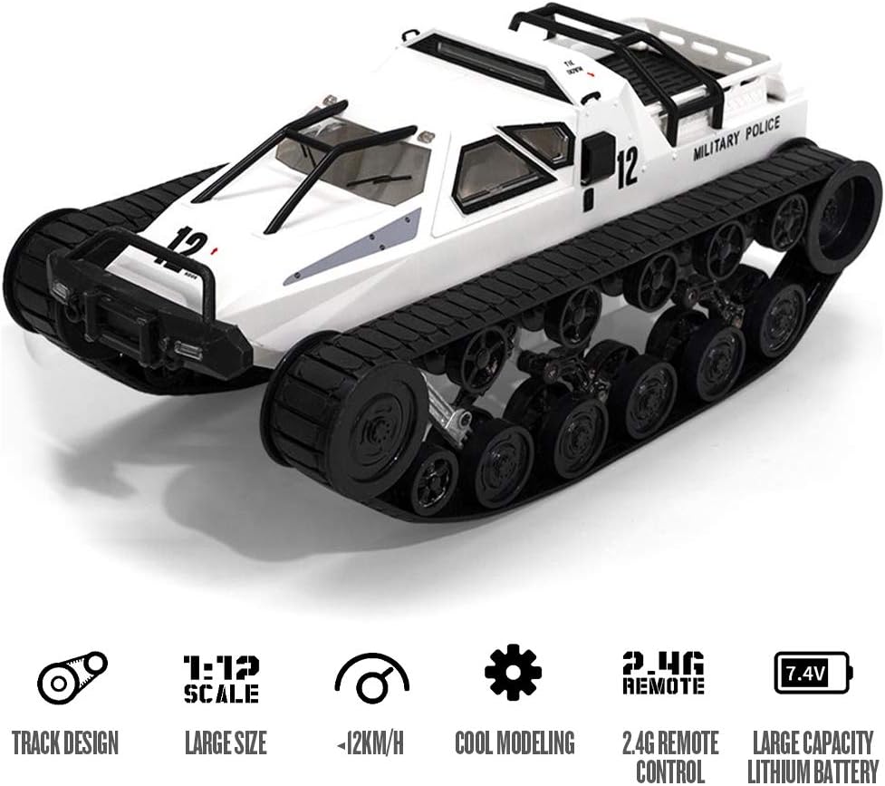 RC Tank Car, 1/12 Scale Remote Control Tank, 2.4GHz RC Tank for Kids, Remote Control Rechargeable Tank, 360ø Rotating Vehicle, Gifts for Boys Girls Teens - Toyigo