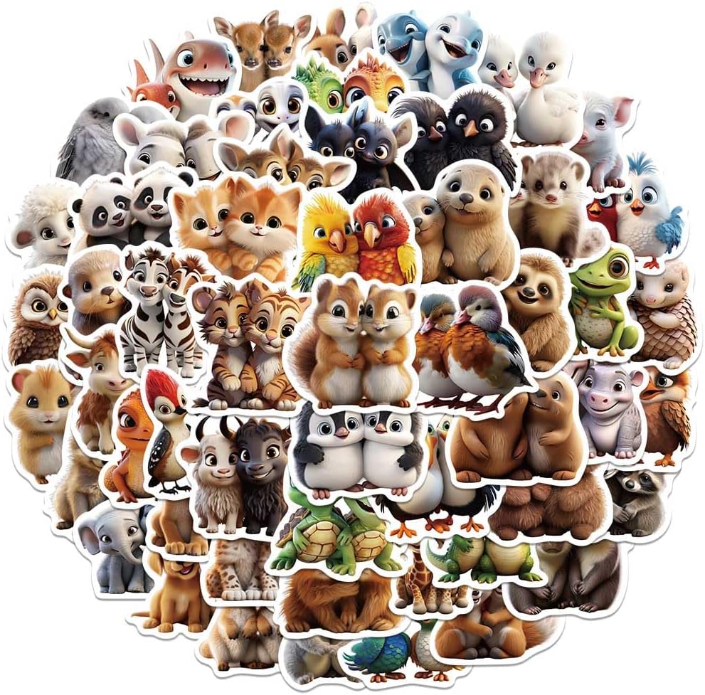 Cute Animal Stickers, Zoo Animals Stickers, Realistic Animals Decal for Kids Teens, 50Pcs Vinyl Waterproof Sticker for Water Bottles, Laptop