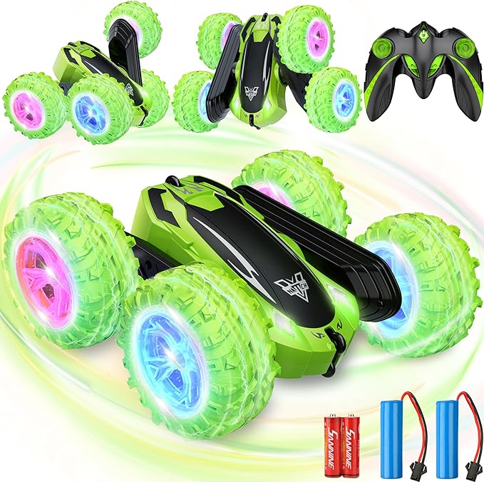 RC Stunt Cars, 2.4GHz Electric Race Stunt Car, Remote Control car, Double Sided 360ø Rolling Rotating Rotation, LED Headlights RC 4WD High Speed Off Road, 3 4 5 6 7 8-12 Year Old Boy Toys - Toyigo