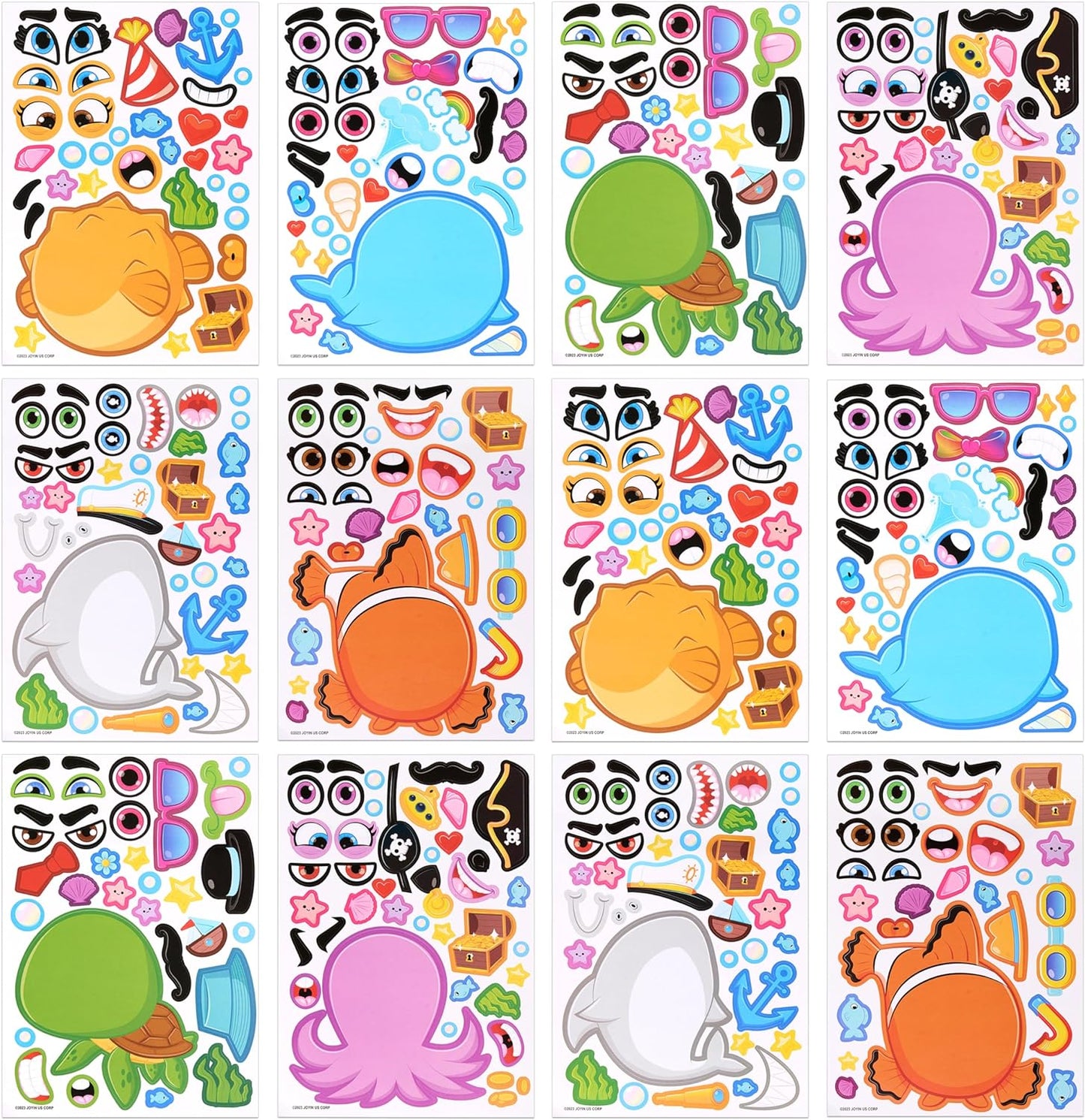 24 PCS 6 x 9 Make-a-face Sticker Sheets, Make Your Own Animal Dinosaur and Match Sticker Sheets with Dinosaur and Fantasy Animals Kids Party Favor Supplies Craft  for Kids