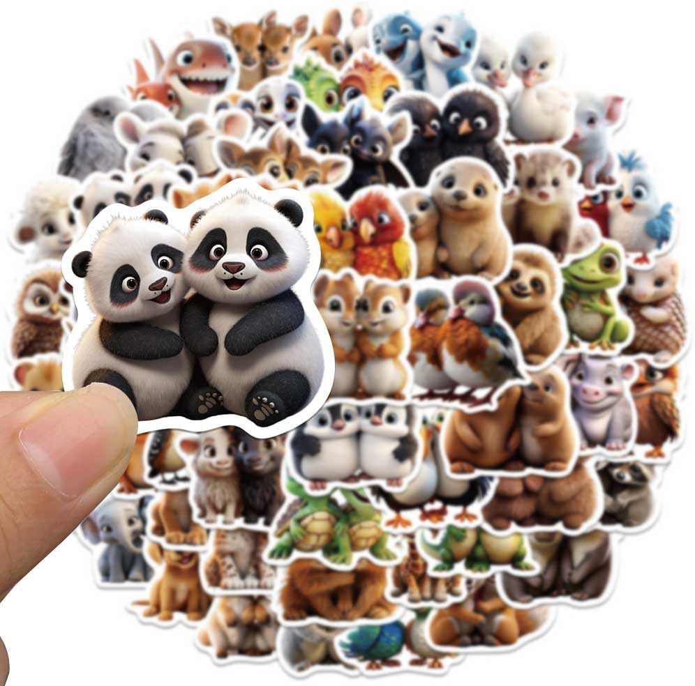 Cute Animal Stickers, Zoo Animals Stickers, Realistic Animals Decal for Kids Teens, 50Pcs Vinyl Waterproof Sticker for Water Bottles, Laptop