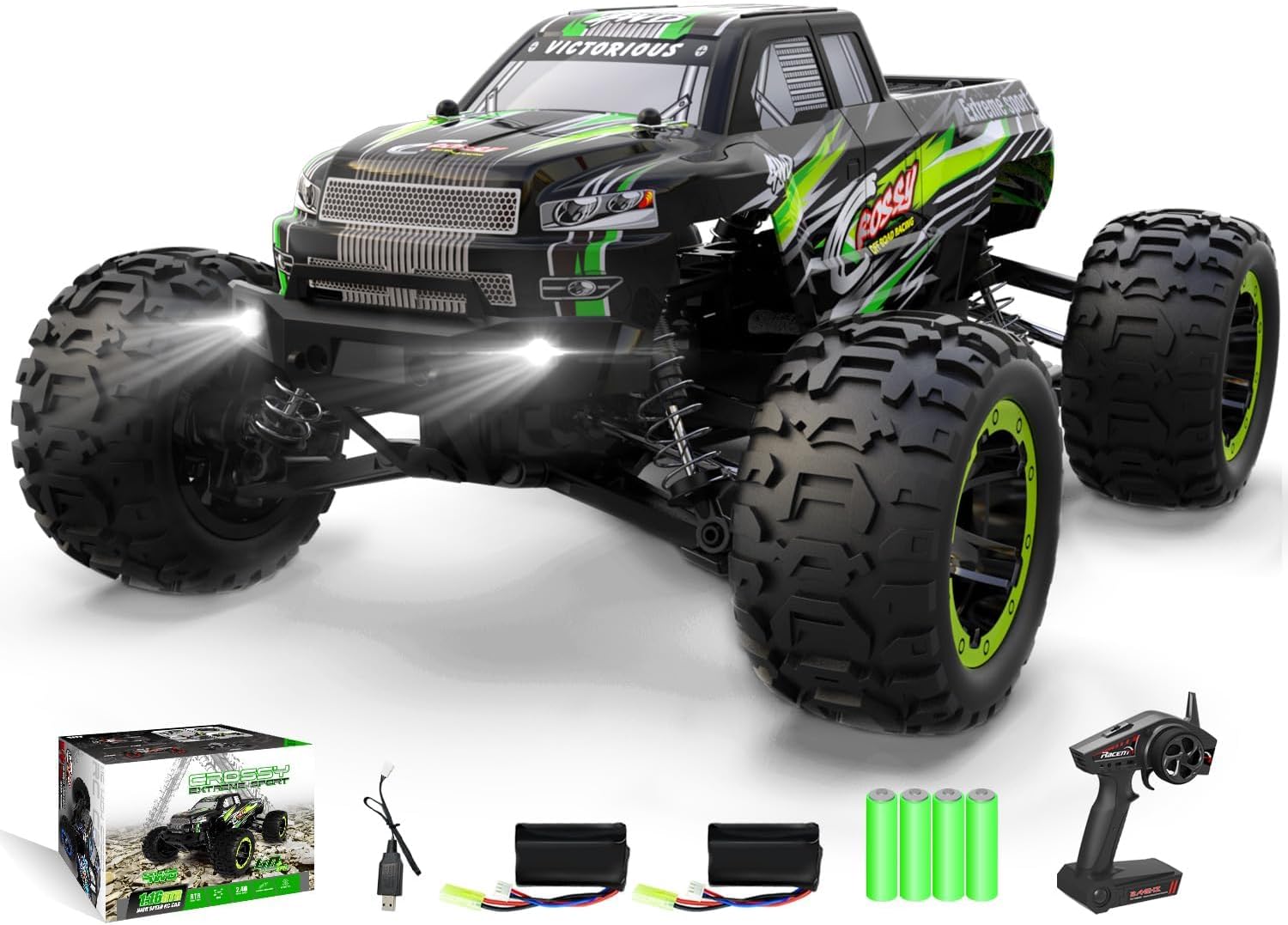 RC Truck Cars, 1:16 Scale All Terrain Monster Truck, 40KPH High Speed Remote Control Cars, 30MPH 4WD Off Road Monster Truck, 2.4Ghz Radio Control, 2 Rechargeable Batteries, 40+ Min Play, Gift for Boys Adults - Toyigo