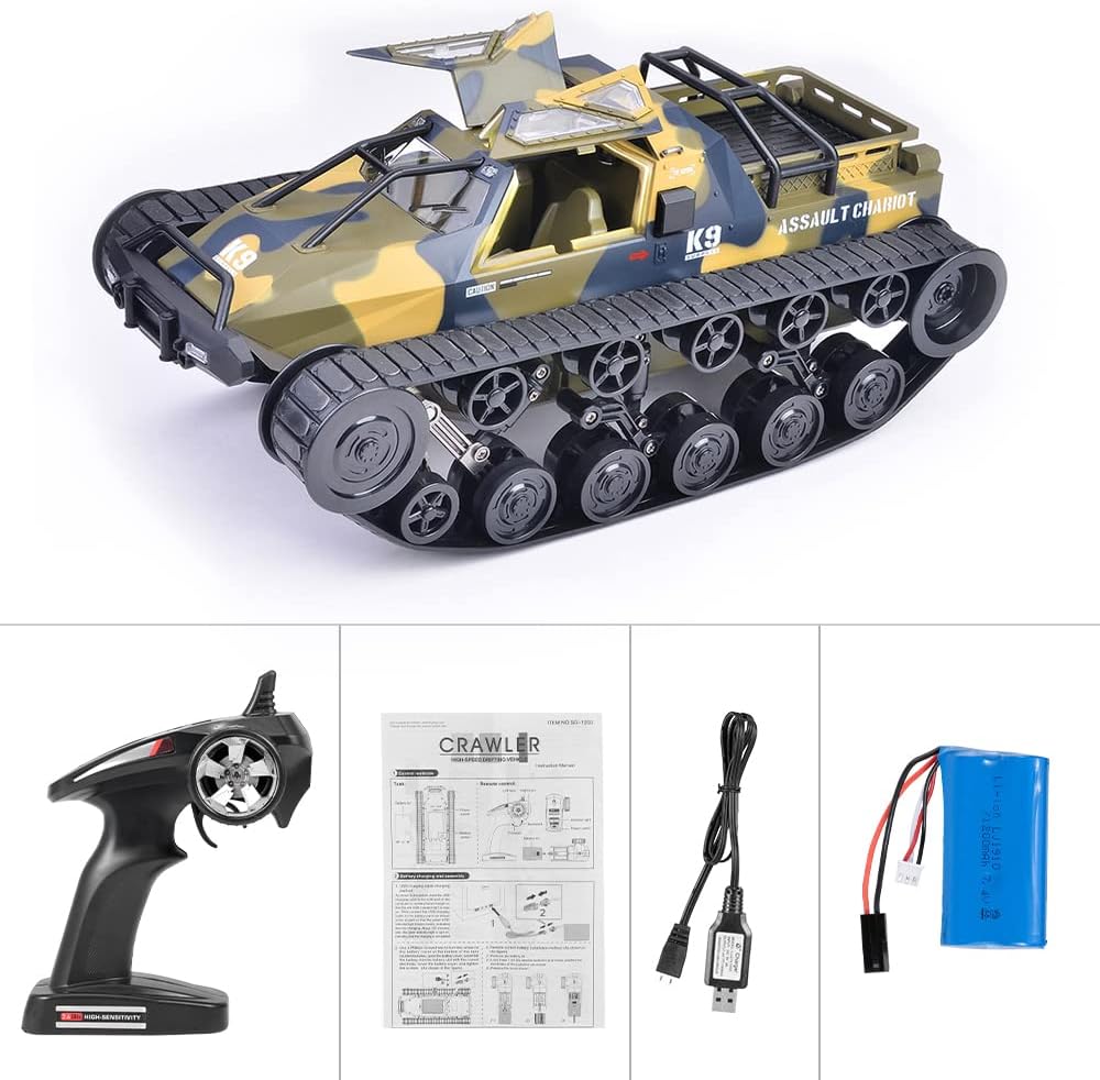 RC Tank Car, 1/12 Scale Remote Control Tank, 2.4GHz RC Tank for Kids, Remote Control Rechargeable Tank, 360ø Rotating Vehicle, Gifts for Boys Girls Teens - Toyigo