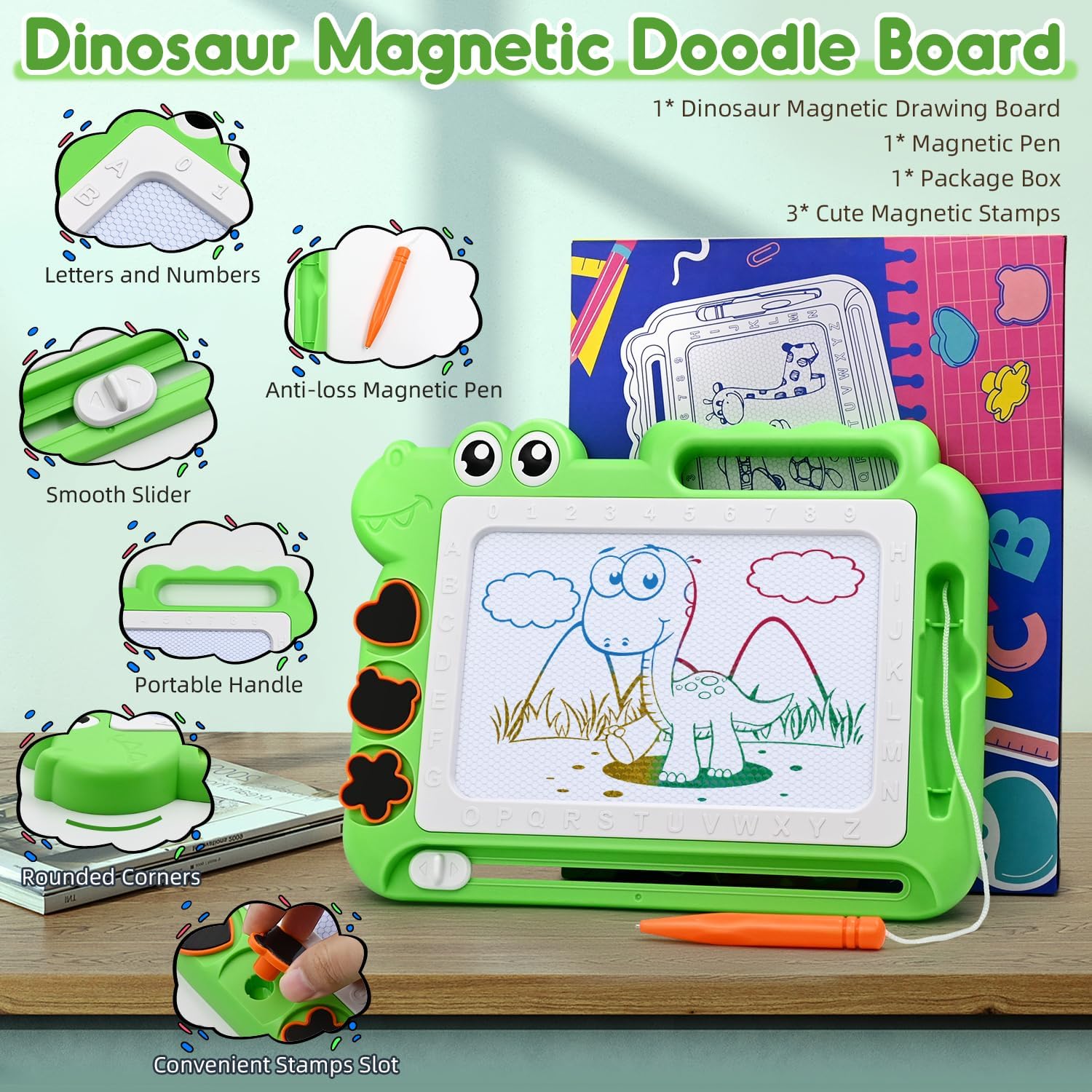 Magnetic Drawing Board, Toddler Toys, Travel Size Doodle Pad, Erasable Sketching Pad, Writing Pad for Kids, Educational Learning Kids Toys, Sketching Writing Pad for Kids in Car, Gift for 3-5 Year Old Girls Boys - Toyigo