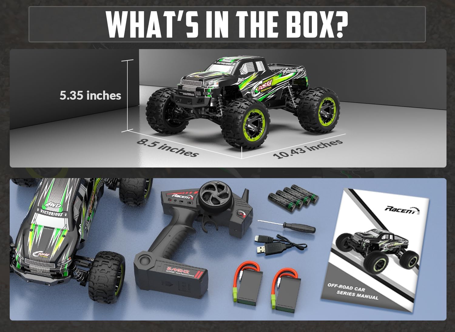 RC Truck Cars, 1:16 Scale All Terrain Monster Truck, 40KPH High Speed Remote Control Cars, 30MPH 4WD Off Road Monster Truck, 2.4Ghz Radio Control, 2 Rechargeable Batteries, 40+ Min Play, Gift for Boys Adults - Toyigo