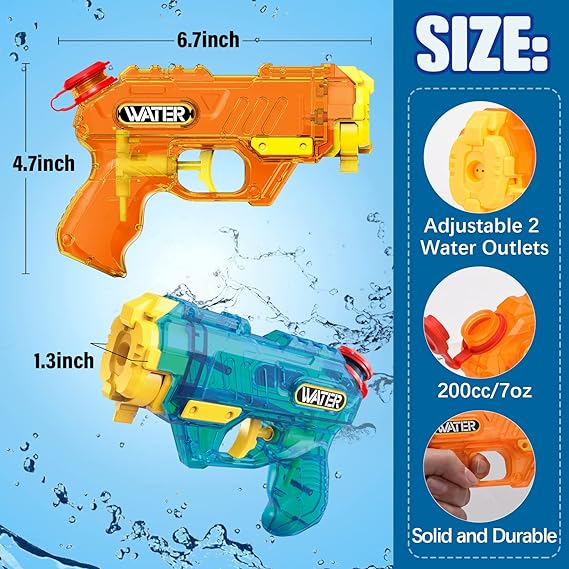 Water Guns for Kids, 2 Pack Squirt Guns Water Blaster 200CC Capacity Water Pistol Toys for Boys Girls Toddlers, Ideal Summer Gifts for Swimming Pool Outdoor Water Fighting Toys (Blue+Yellow)