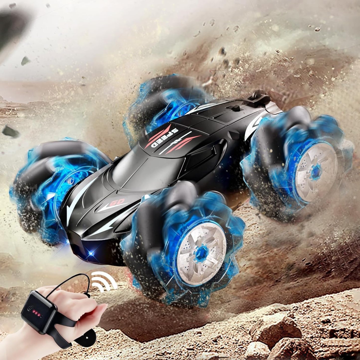 RC Stunt Car,  2.4GHz 4WD Gesture Sensing Remote Control Car, Cool Light and Music,  Double-Sided 360ø Flips RC Cars for Boys Age 6-12 8-12 Birthday Gifts Toy Cars(Color As Per Availability) - Toyigo