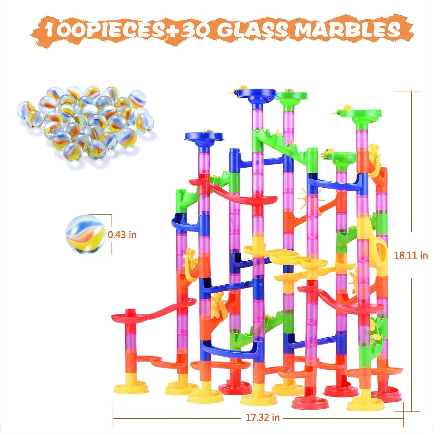 Marble Run Toy, 130Pcs Educational Construction Maze Block Toy Set with Glass Marbles for Kids and Parent-Child Game