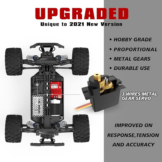 RC Monster Truck- 1:18 Scale, Waterproof Electric Powered RC Cars, 18859E 36km/h Speed 4X4 Off Road Remote Control Truck, 2 Batteries with All Terrain Toys Vehicles, Gifts for kids Adults - Toyigo