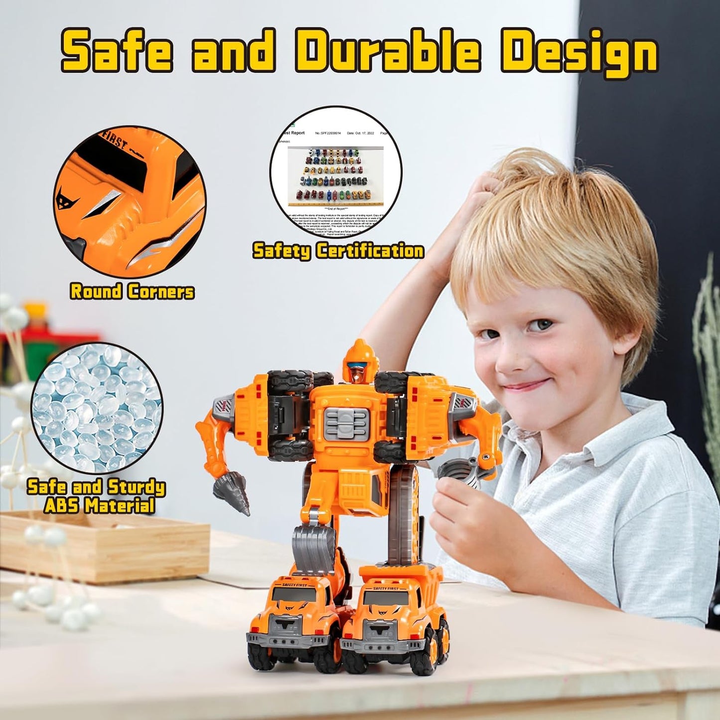 Transforming Robot Toys, Construction Vehicle 5 in 1 Transform Toys, for 3 4 5 Year Old Boys Action Figures Set Building STEM Car Toys, for Age 4-6 5-7 Year Old Boy Birthday Gift Stuffers