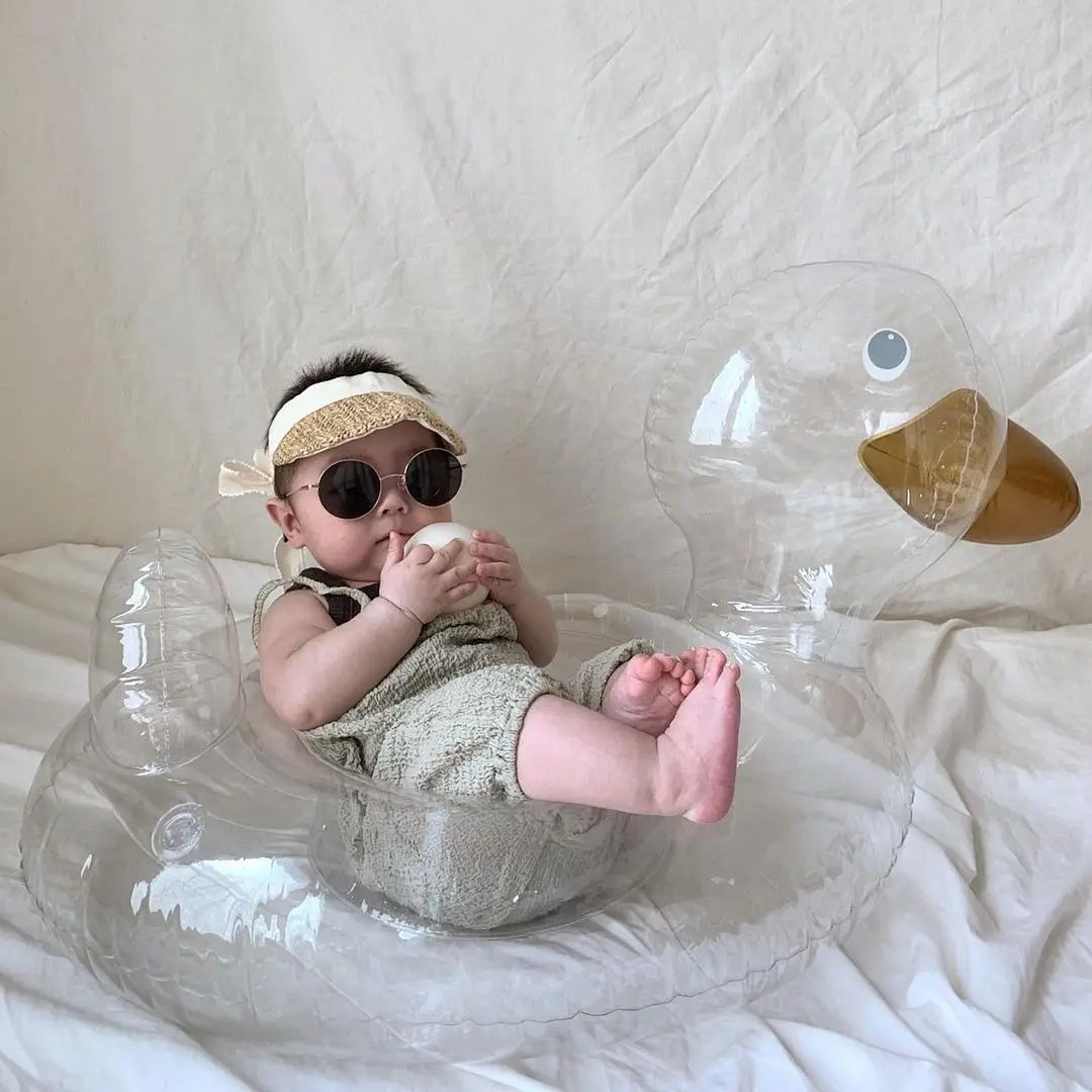 Baby Pool Float, Transparent Duck swmming Seat, Inflatable Swimming Ring Trainer, Bathtub Toy for Baby, Transparent Duck Swimming Ring, Swim Circle Floating Duck Seat Pool Toys - Toyigo