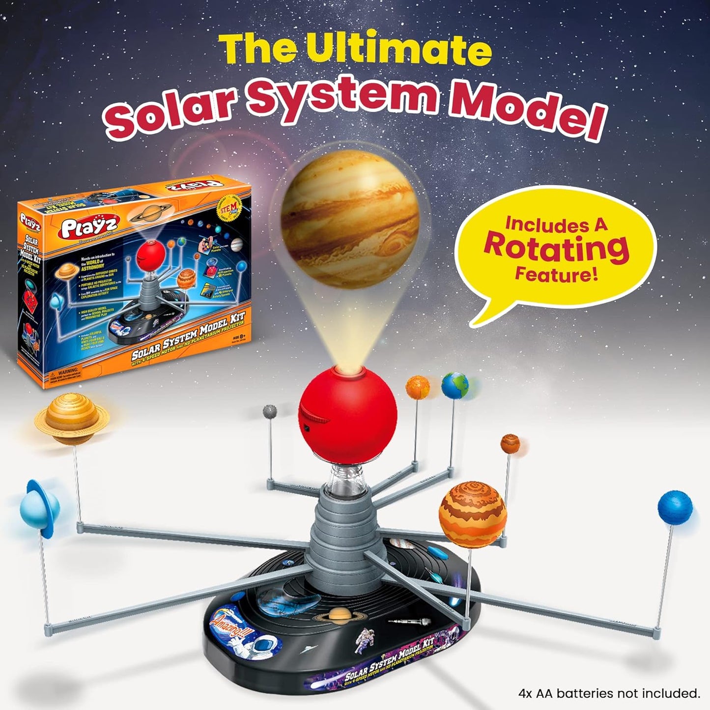 Premium Solar System Model Kit, 4 Speed Motor, HD Planetarium Projector, 8 Painted Planets & 8 White Foam Balls with Paint and Brush for a Hands-On STEM DIY Project for Space Toys for Kids