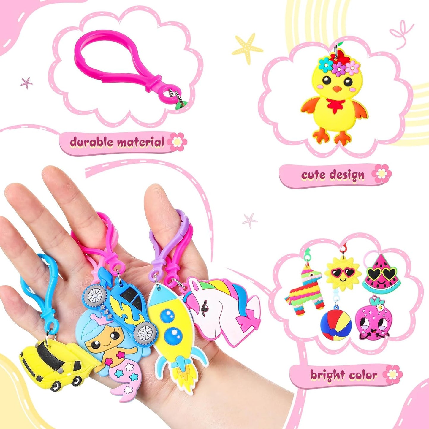 200 Pcs Cute Keychains Bulk Kids Party Favors Keychains Unicorn Keychains Cartoon Keychain for Kids Adults Halloween Birthday Christmas Party Supplies School Gift Keychains (Adorable Style)