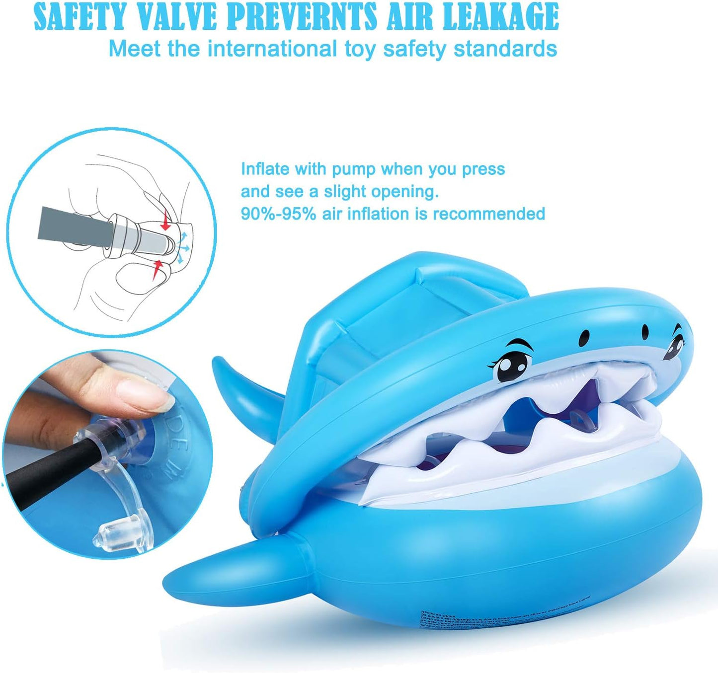 Baby Float Swimming Pool, Toddler Floaties with Inflatable Canopy Shark Infant Pool Float Aged 6-36 Months for Kids