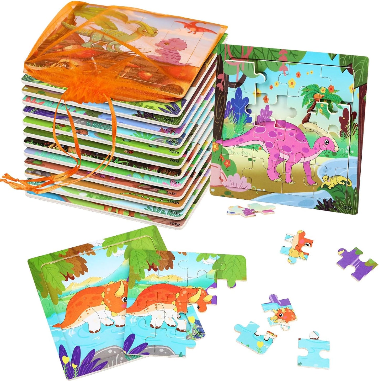 12 Pack Jigsaw Puzzles, Toddlers Wooden Animals, Jigsaw Puzzles 9 pcs, 12 Organize Bags for Kids, Ages 2 3 4 5 Preschool Educational Puzzles, Learning Travel Toys, Boys and Girls