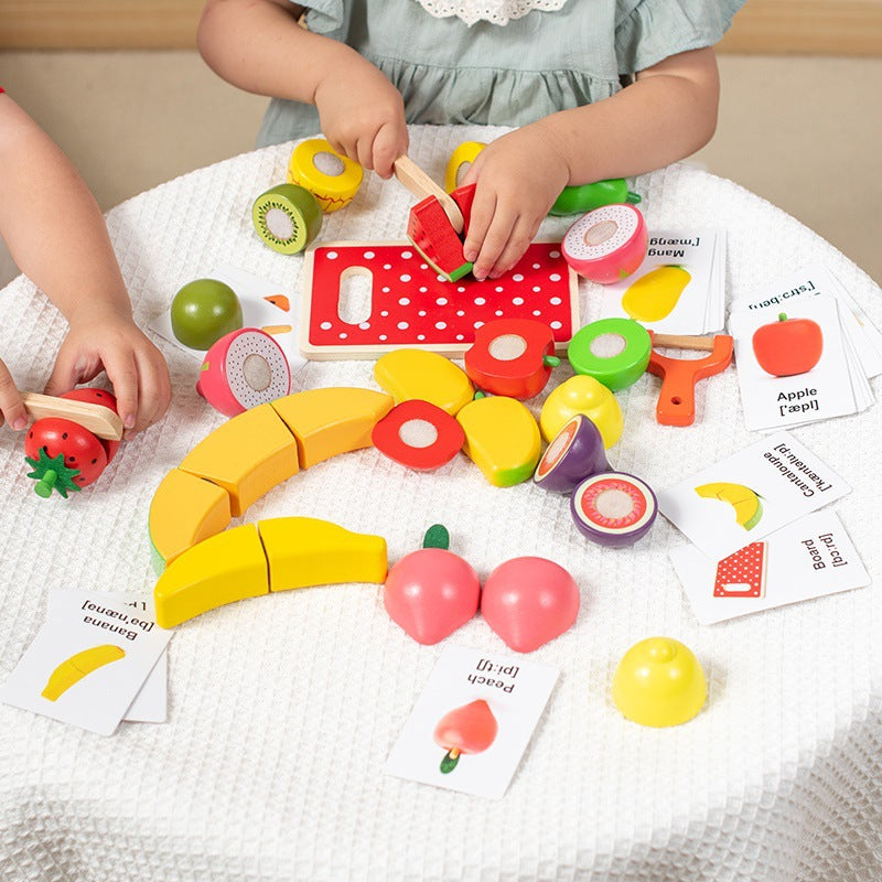 Magnetic Wooden Cutting Fruit Toy Set, Playhouse Kitchen Simulation for Kids with Cut & Play Features