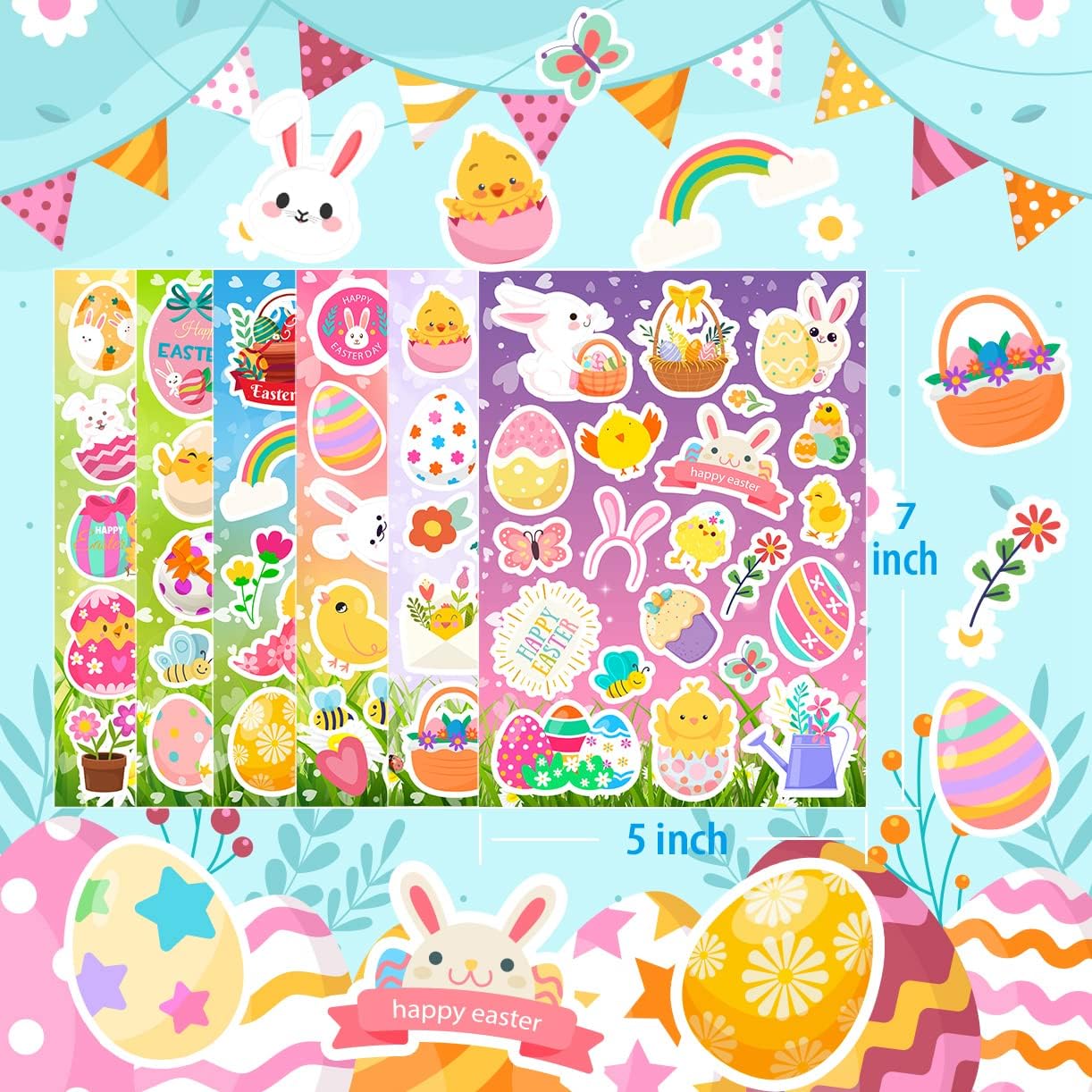 30 Sheets Easter Stickers, Easter Stickers for Kids, Easter Egg Stickers, Easter Bunny Stickers for Party Favors