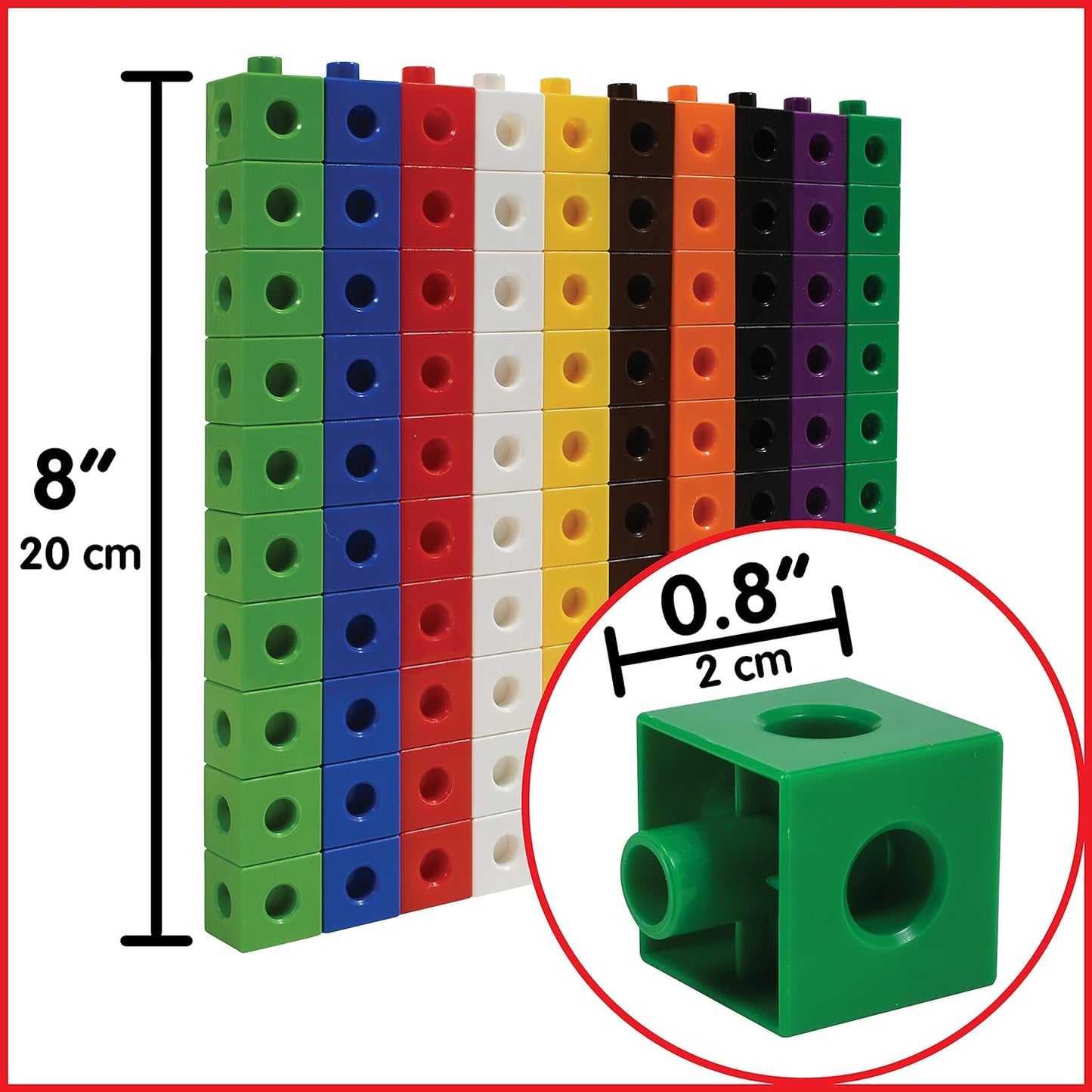 Linking Cubes, Set of 100 - Connecting and Counting Snap Blocks, Construction and Early Math For Preschool and Elementary Aged Kids