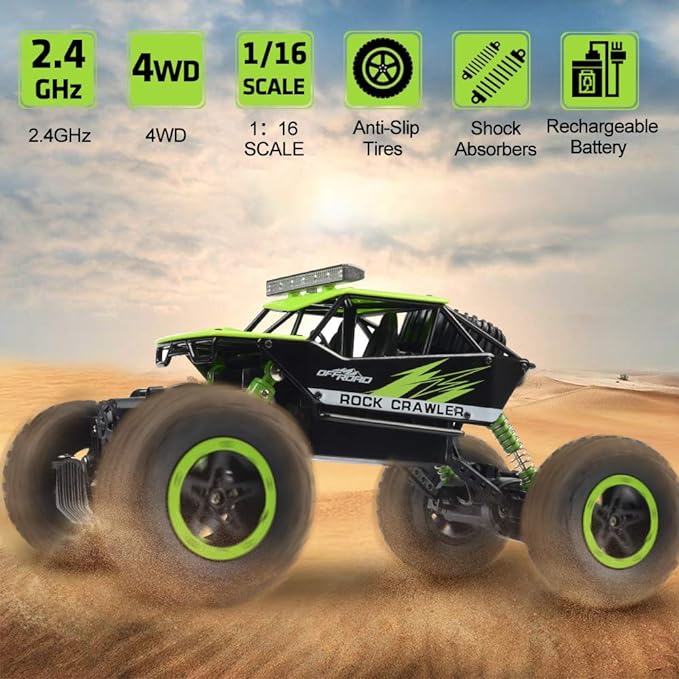 Rc Car, Remote Control Monster Truck, 1:14 Off Road Monster Truck,4WD 2.4Ghz 4WD with LED Headlight Rock Crawler 1:16 All Terrain Rechargeable Electric Toy for Boys & Girls Gifts - Toyigo