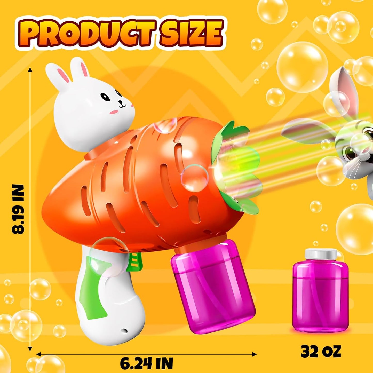 Easter Bunny Bubble Machine, Automatic Bunny Bubble Guns for Kid 3-8, Summer Party Outdoor Toys, Bubble Blower Maker with 20 Pack Bubbles Refill, Machine Electric Bubble Toy Birthday Gift for Boy Girl