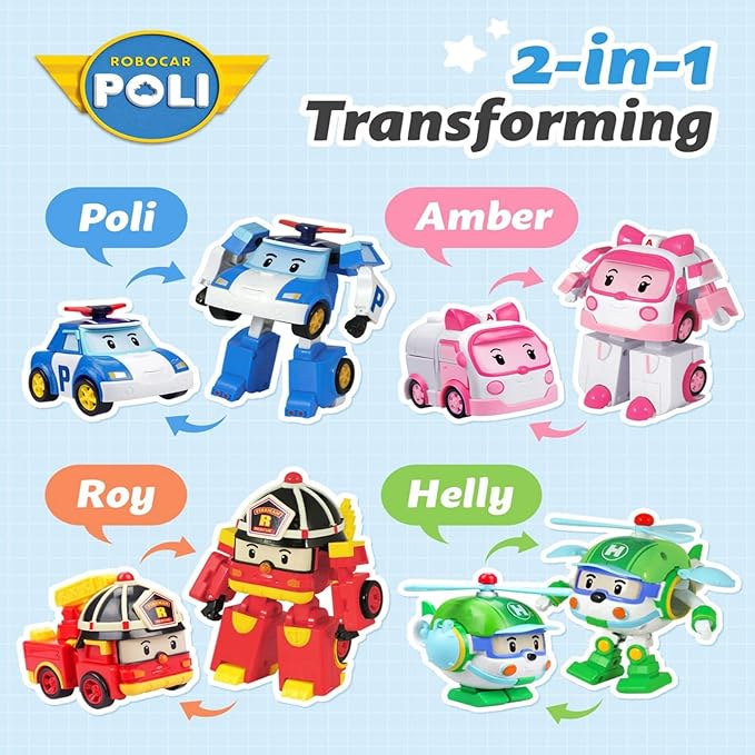 Robocar Poli Transforming Robot, 4" Transformable Action Toy Figure Vehicles, Police Emergency Vehicle Playset, Holiday Birthday Rescue Car Toys Gift for Boys Girls Age 1 2 3 4 5