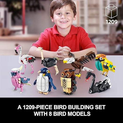 Flamingo, Black Swan, Owl, Sparrow, and Parrot Assembly Model Toy - Children's Building Blocks Set