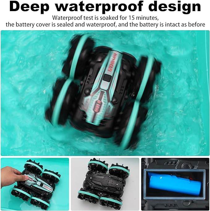 RC Car, 2.4 GHz Remote Control Boat Toys, Waterproof RC Monster Truck Beach Toys, Remote Control Stunt Car Vehicle Double-sided Flip Driving Drift RC Cars Outdoor Toys - Toyigo