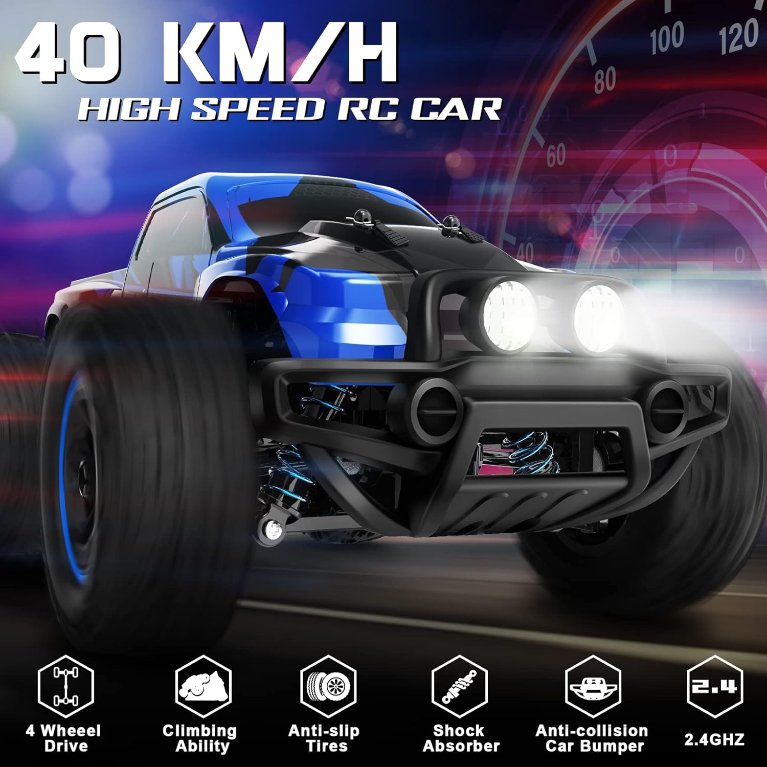 Remote Control Car, 1:16 Scale All Terrain RC Truck with Headlights, 4WD Off Road Monster Truck Toys for Girls, Racing Car RC Crawler Toy Cars Gifts for Kids, RC Cars Kids Toys for Boys - Toyigo