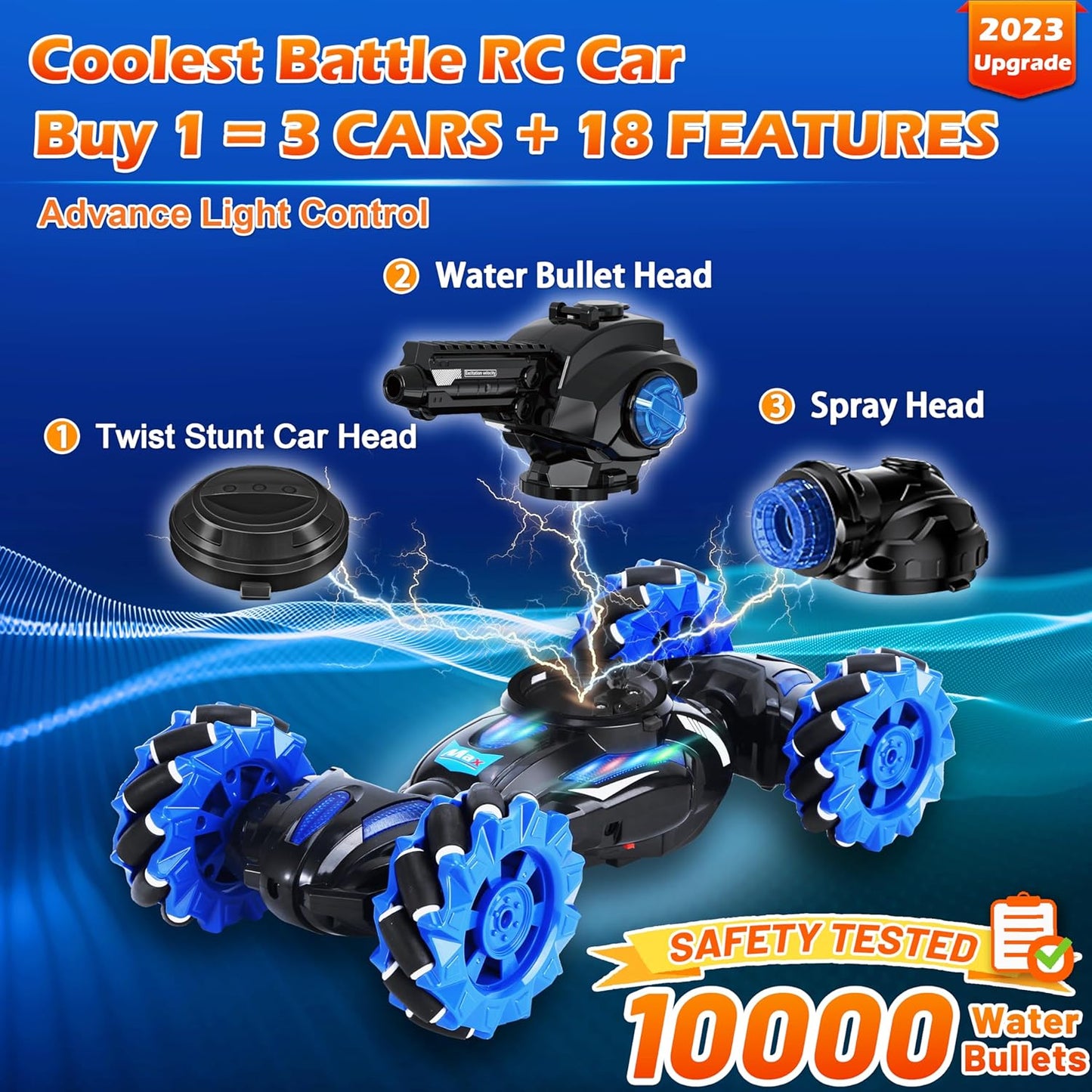 3 Heads RC Stunt Cars, RC Tank That Shoots, Remote Control Tank Shooting Water Bullet Ball, RC Tank Spray Toy, Chase Light Control Remote Control Car, RC Tank for Boys 6-12, Kids Toy gifts Birthday Christmas - Toyigo