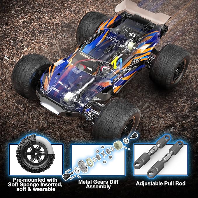 RC Monster Truck, Fast Remote Control Car, H16DR 1:16 Scale Ready to Run High Speed Jump RC Monster Truck, Off Road RC Cars 4WD All Terrain RTR RC Truck with 2 LiPo Batteries Adults for Boys - Toyigo