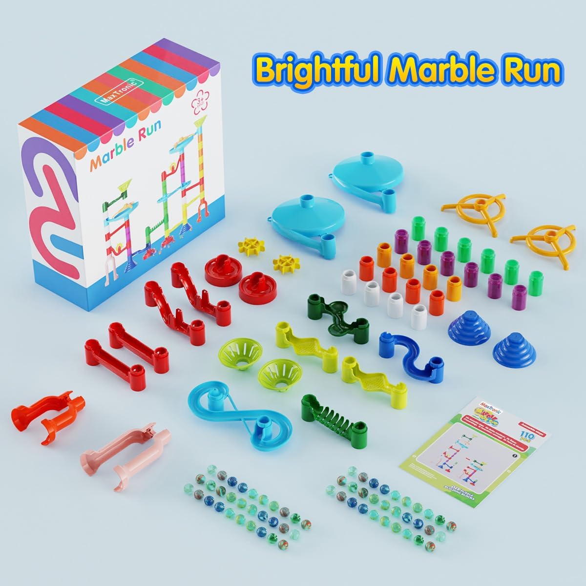 Marble Run Toy, Mable Race Construction Railway Building Blocks with 60 Marbles Birthday Gift,  110pcs Marble Maze Kit STEM Educational Learning Toy for Kids, for Boys Girls 3 4 5 6 7 8 + Years Old