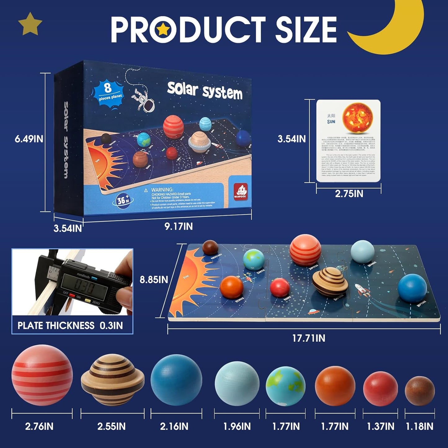 Wooden Solar System Model Board, Kids Solar System, Montessori Planet Toys, Educational Planets Balls, Preschool Learning Puzzle, Space Learning Toys