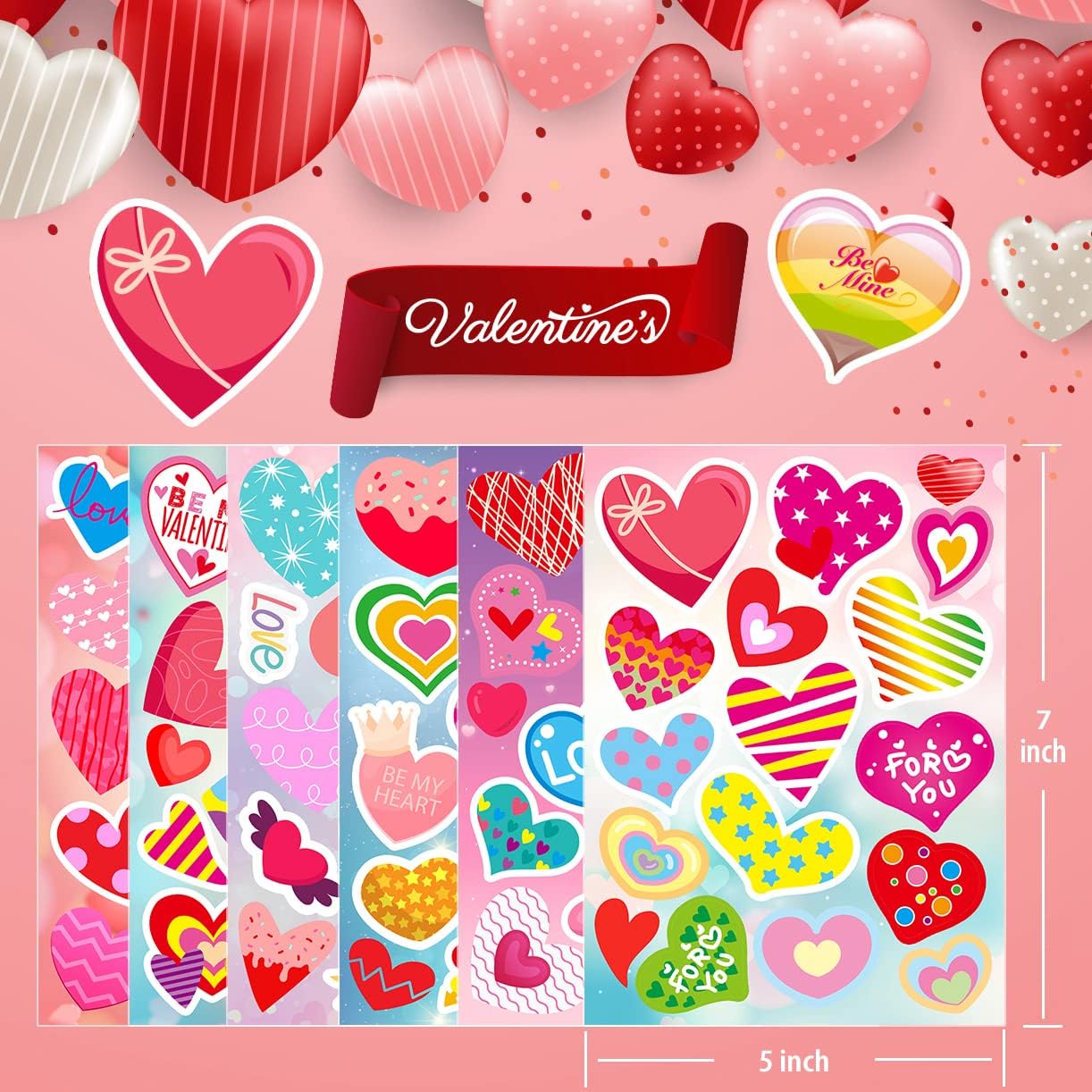 30 Sheets Valentine Stickers, 490PCS Heart Stickers, Valentine Stickers for Kids, Valentines Crafts Party Favors for Kids, Valentines Day Stickers