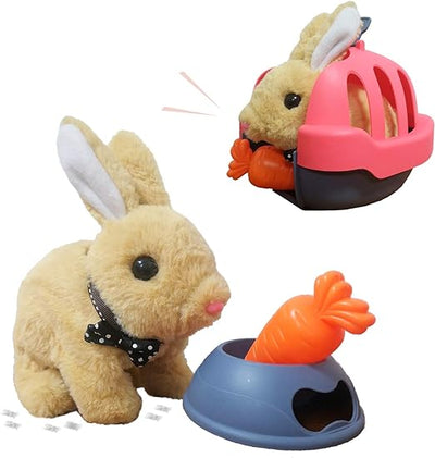 Interactive Bunny Rabbit Stuffed Animal, Easter Gift for Kids, Electric Plush Toy with Sound & Movements, Play House Set