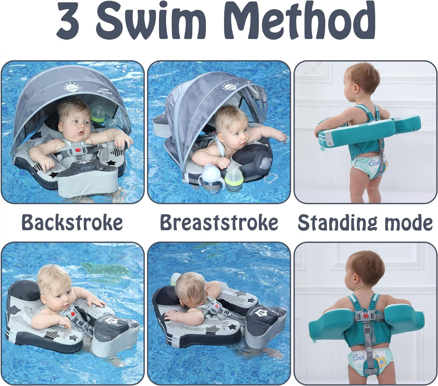 Mambobaby Float with Canopy,  Float No.7 Airplane AnjeeIOT Add Tail Newest Baby Swim Float Non-Inflatable Solid Pool Infant Swim Trainer Swimming Ring for Infant Toddlers 3-48 Months,for Kids