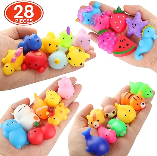 28 Pack Mochi Squishy Toys - Kawaii Cat Squishys Slow Rising Animals - Party Favors, Goodie Bag, Birthday Gifts, Mini  Stress Reliever Toy Pack