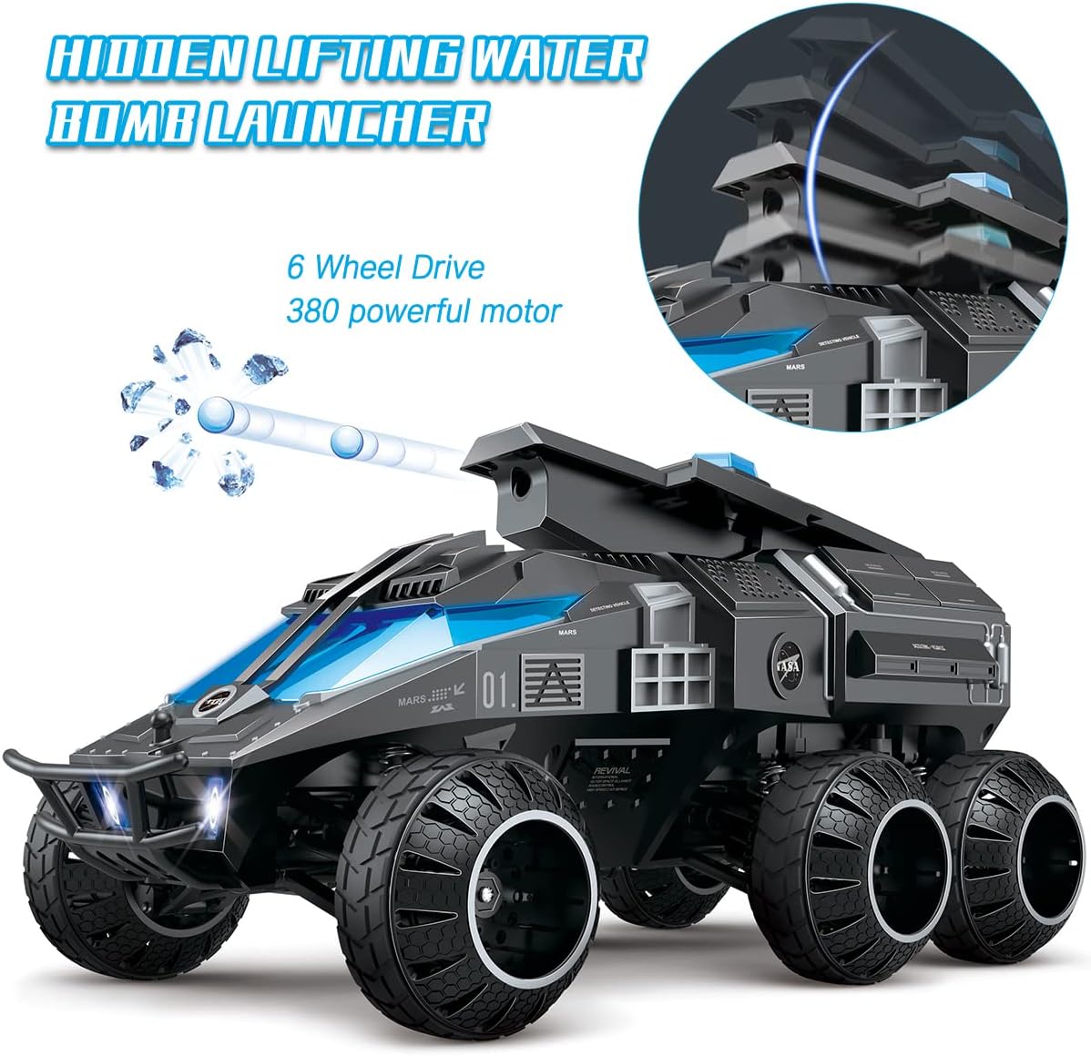 Remote Control Tank,  1/12 Scale Off-Road RC Crawler Car, 1500pcs Water Shots 6WD Hobby RC Cars for Kids Boys &Adults, Space Vehicle Toy Gift with Speed & Steering Control Nerf Car for Kids - Toyigo