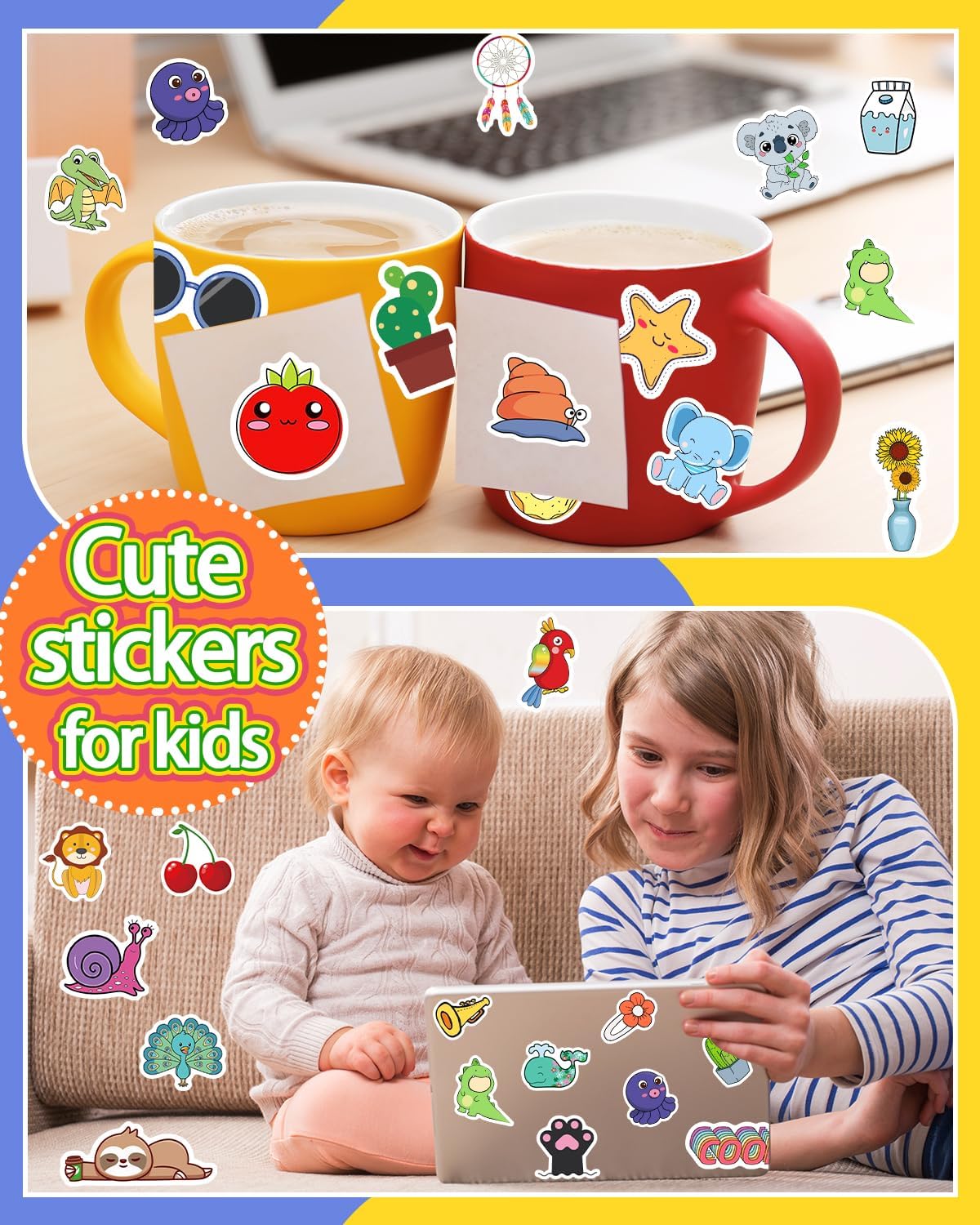 2000 Pcs Stickers, Water Bottle Stickers for Teens, Cute Kawaii Vinyl Phone Laptop Skateboard Animal Waterproof Stickers  for Kids, Bulk Aesthetic Sticker Packs for Boys Girls Teacher