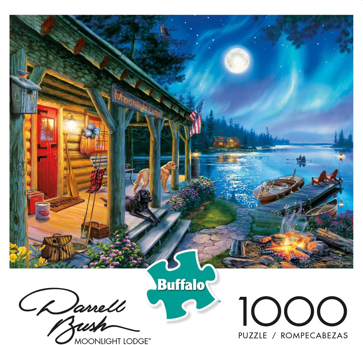 Darrell Bush - Moonlight Lodge - 1000 Piece Jigsaw Puzzle , Blue