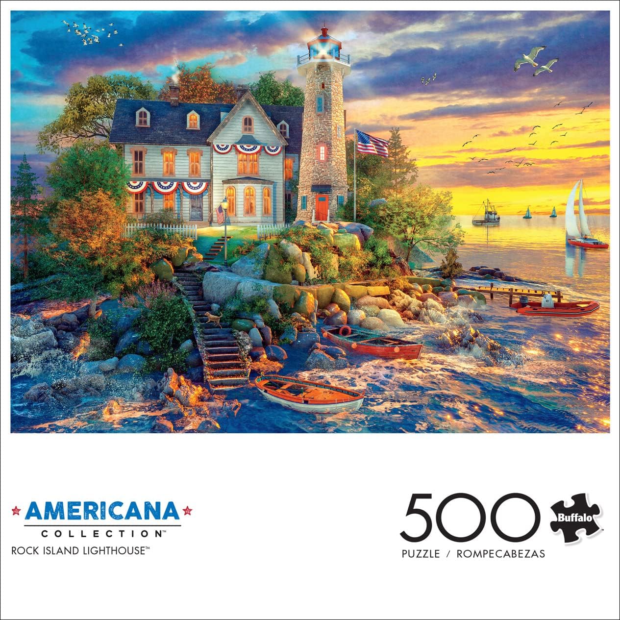 Dominic Davison - Rock Island Lighthouse - 500 Piece Jigsaw Puzzle