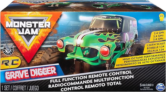 Remote Control Monster Truck, Monster Jam Official Grave Digger Remote Control Monster Truck, 1:24 Scale, 2.4 GHz For Kids - Toyigo