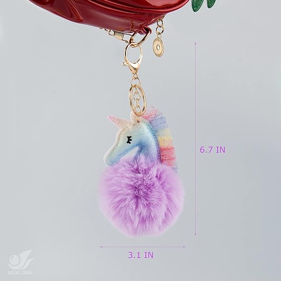 Cute Animal Pom Pom Keychain with Faux Fur Fluffy Balls Key Ring for Women Girls Bag Accessories (Style B)