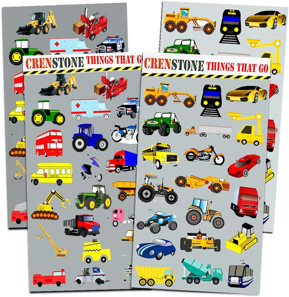 Cars and Trucks Stickers, Party Supplies Pack Toddler, Over 160 Stickers for Toddler Boys and Girls (Cars, Fire Trucks, Construction, Buses & More!)