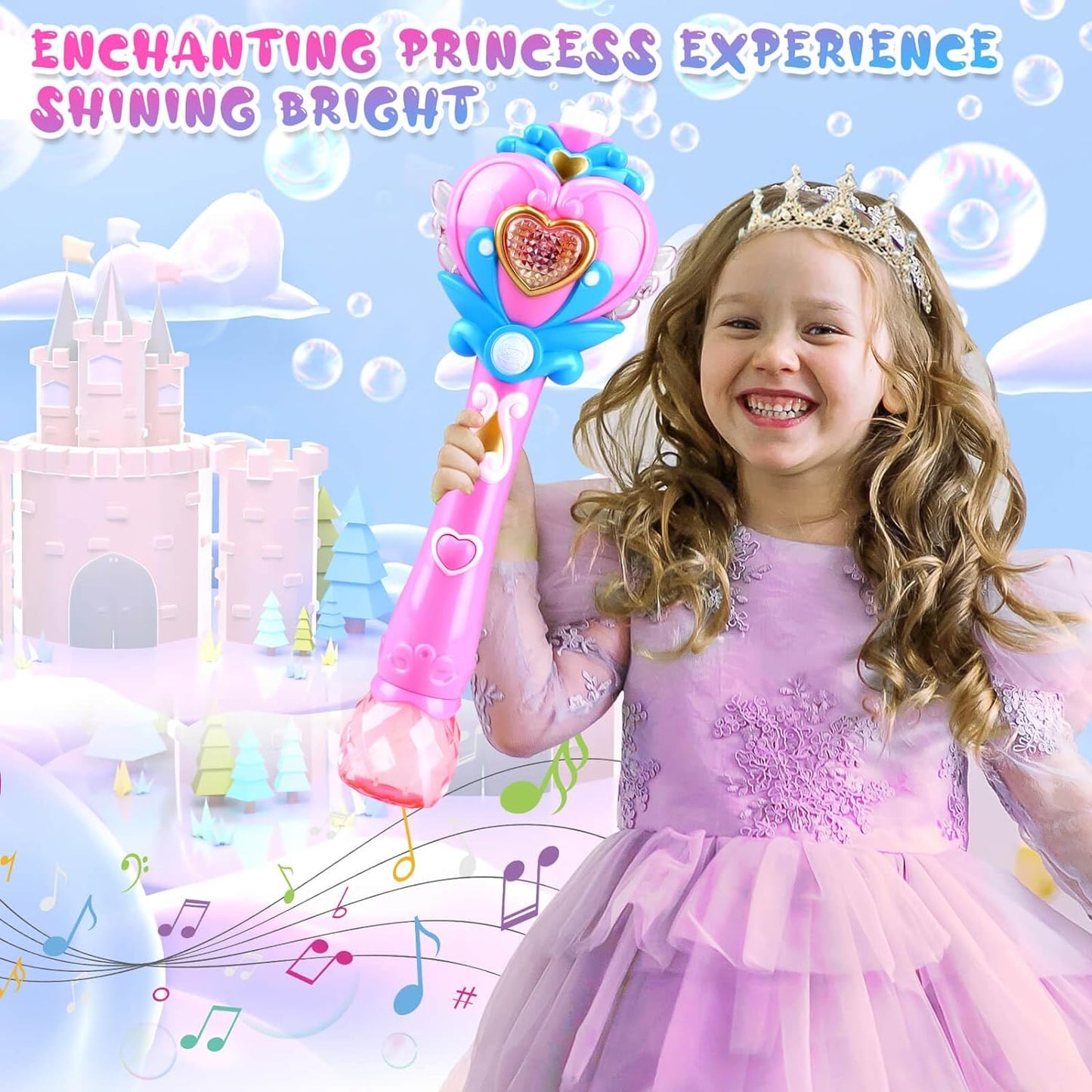 Toys for Girls: Princess Toy Bubble Wand, Birthday Gifts for 3 4 5 6 7 8 Years Old Girl, Bubbles Machine Fairy Wands for Kids Light Up with Bubble Solution, Toddler Girl Toys Age 4-5