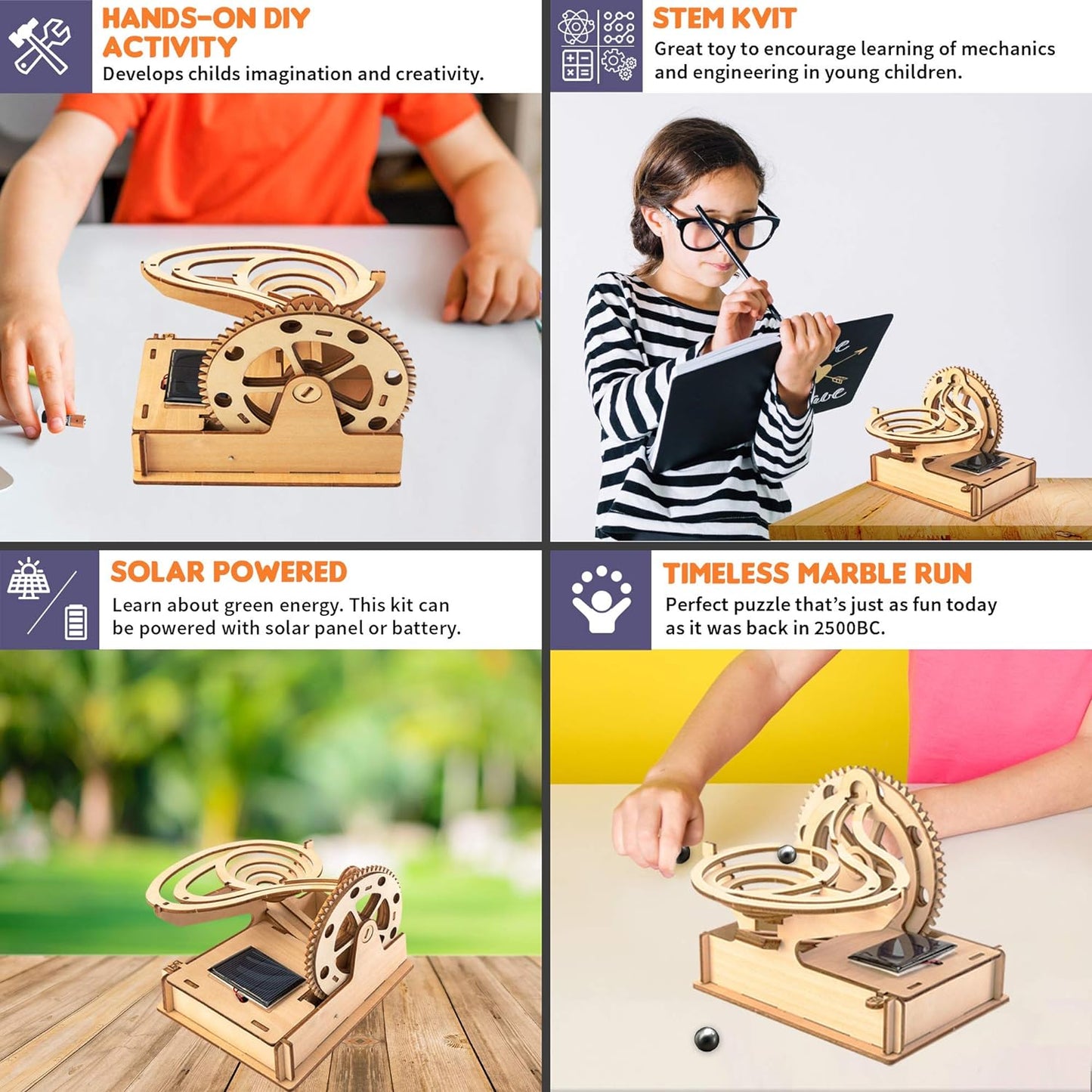 Marble Run, Solar Wooden Marble Run for Kids 8-12 ,  Wood 3D Puzzle ,  Building Blocks Toy & Construction Play Set ,  Marble Maze Track & Race Game,  Educational Science Experiment & STEM Learning Gift for Boys Girls