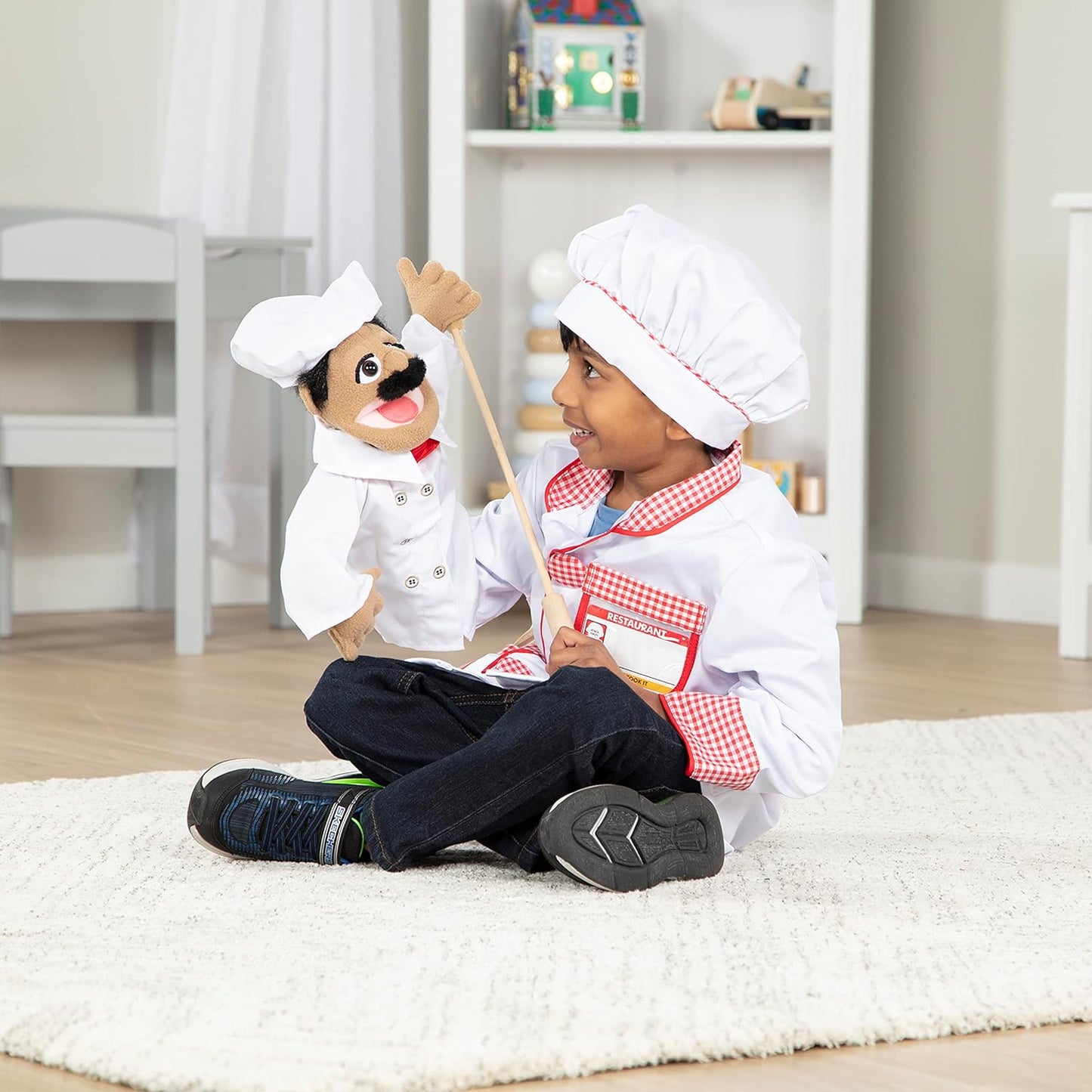 Chef Puppet (Al Dente) with Detachable Wooden Rod - Pretend Play Chef Puppet Chef Pepe